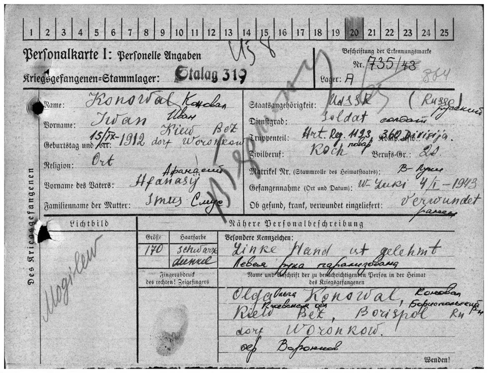 Personal file of Ivan Konowal, a Soviet POW