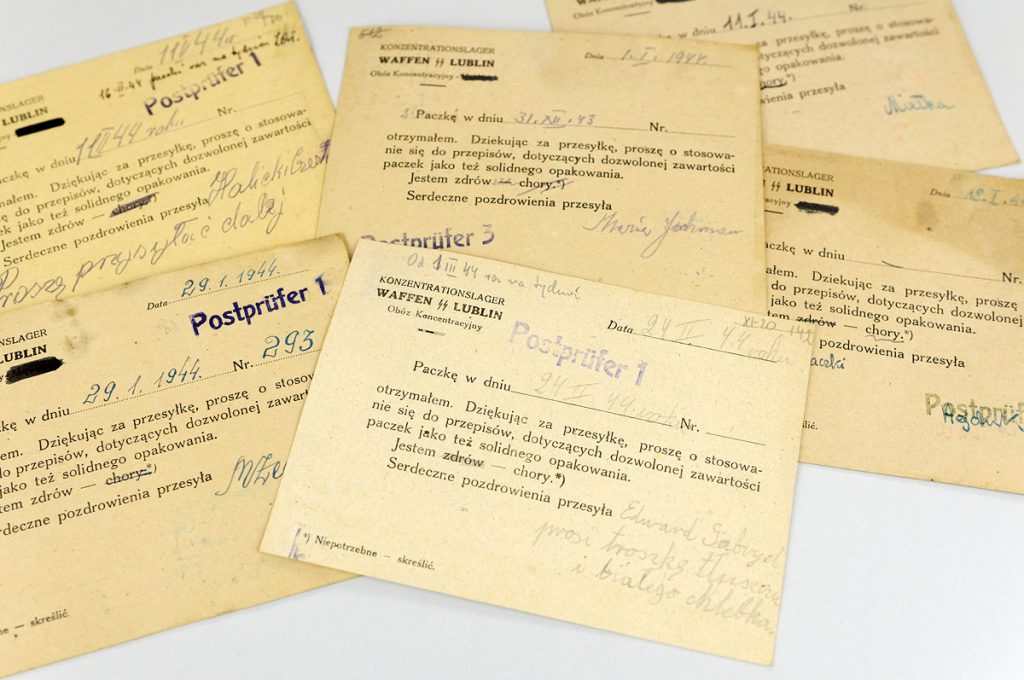 Karty PCK, na których więźniowie dziękowali za paczki i informowali o swoim stanie zdrowia, PMM