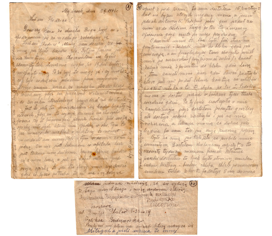 Prisoner Tadeusz Ogrodowczyk's secret letter informing his family about his state of health. The letter was scretly sent from the camp hospital, 1943, PMM